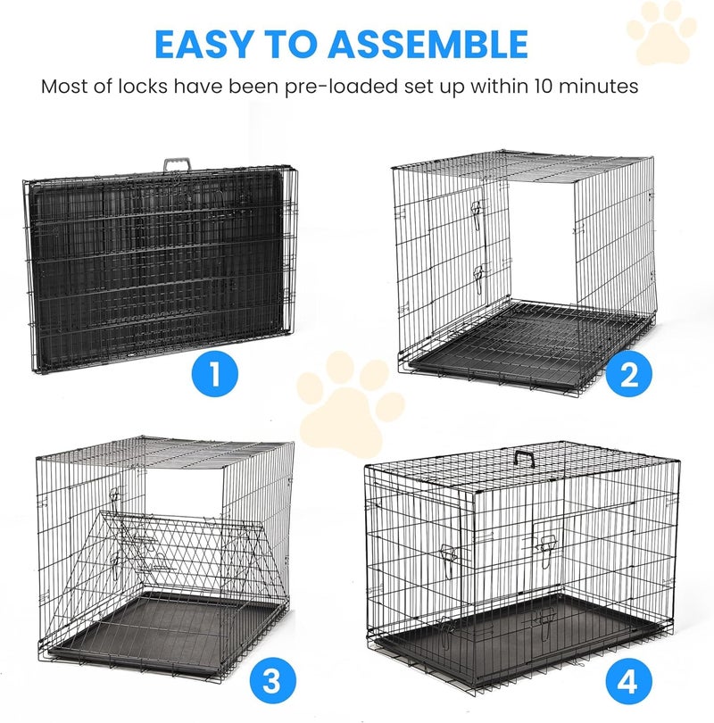Simple Deluxe 24-Inch Small Dog Crate with Divider, Double Door Folding Metal Wire Cage with Leak-Proof Plastic Tray, Portable Pet Kennel for Indoor, Outdoor, and Travel - Image 2