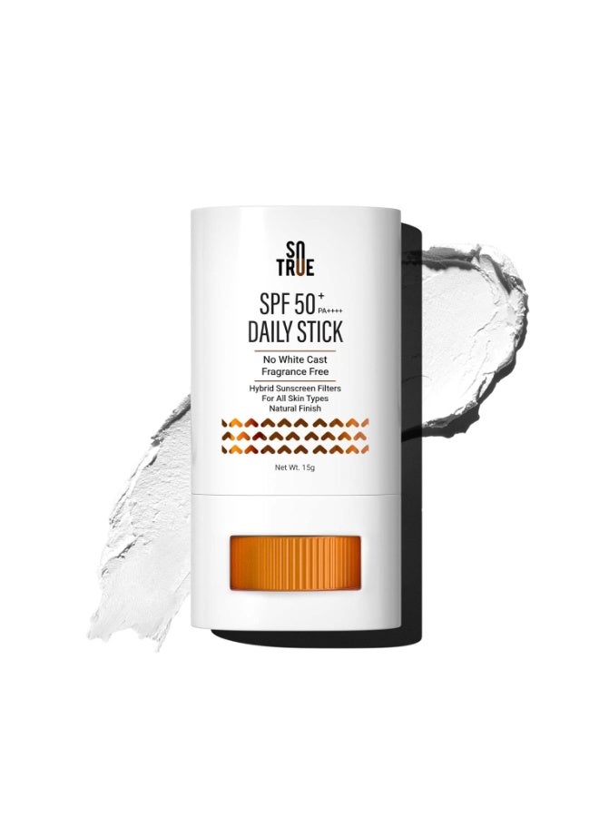 So True Sotrue SPF 50+ Daily Sunscreen Stick | Lightweight, Water Resistant | No White Cast | Broad Spectrum PA++++ | Non Sticky With Dewy Finish | Mess Free Sun Protection | Suitable for Face & Body 15g - Image 1
