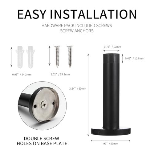 Orhemus Decorative Door Stoppers - 3.5 Inch 304 Stainless Steel Heavy Duty Door Stops with Rubber Tip Bumper for Wall and Door Protection Sound Dampening 2 Pack Matte Black - Image 5
