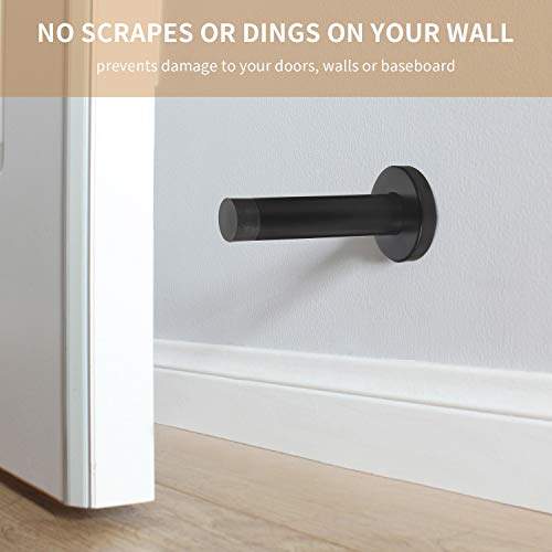 Orhemus Decorative Door Stoppers - 3.5 Inch 304 Stainless Steel Heavy Duty Door Stops with Rubber Tip Bumper for Wall and Door Protection Sound Dampening 2 Pack Matte Black - Image 2