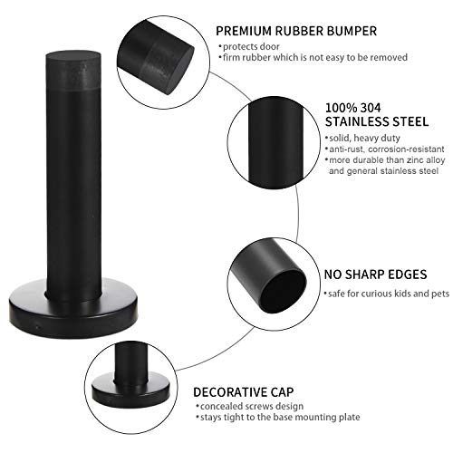 Orhemus Decorative Door Stoppers - 3.5 Inch 304 Stainless Steel Heavy Duty Door Stops with Rubber Tip Bumper for Wall and Door Protection Sound Dampening 2 Pack Matte Black - Image 4