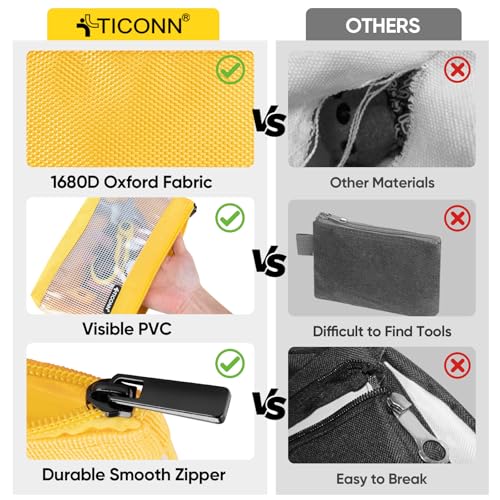 TICONN Tool Pouch, 1680D Oxford Small Tool Bag, Tool Pouches with Zipper, Clear Utility Bag Zipper Pouch for Tool Organizers and Storage (3PK Combo) - Image 5
