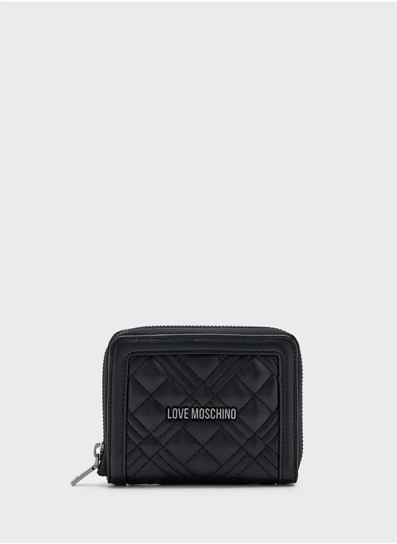 لوف موسكينو Logo Detailed Quilted Zip Over Wallet