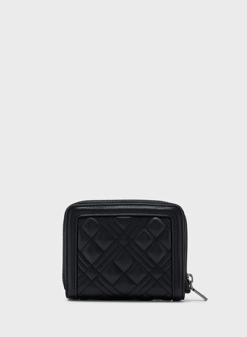 Love Moschino Logo Detailed Quilted Zip Over Wallet