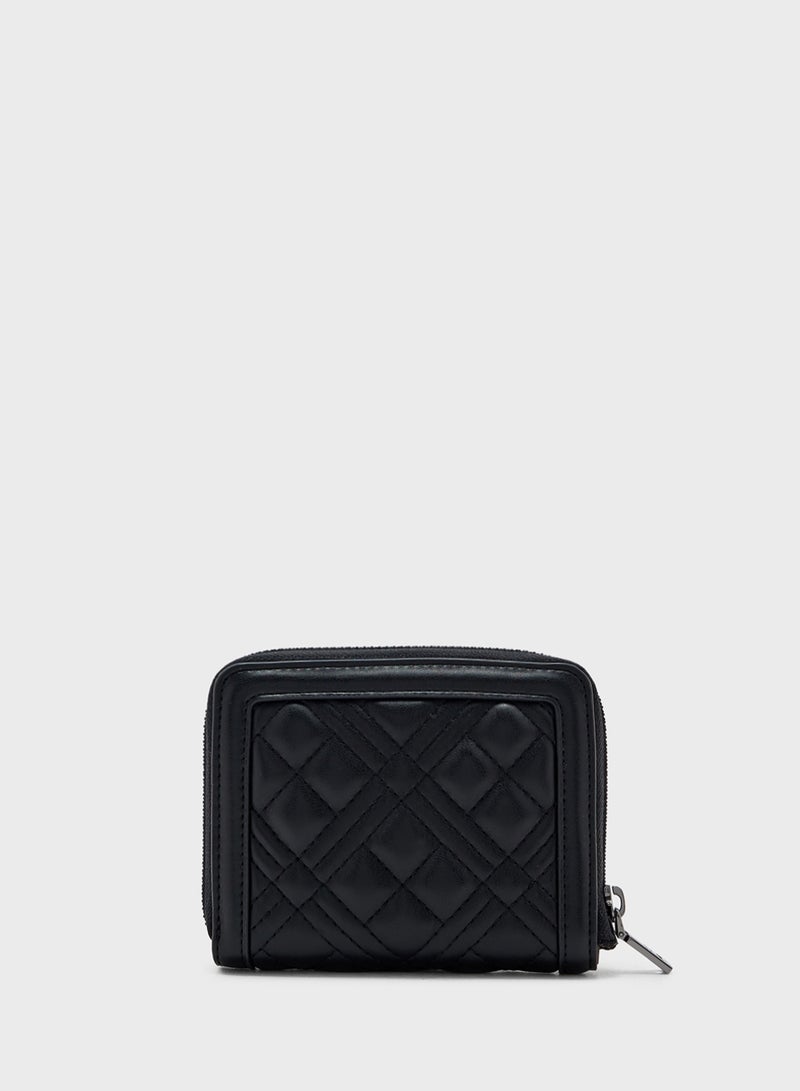 Logo Detailed Quilted Zip Over Wallet