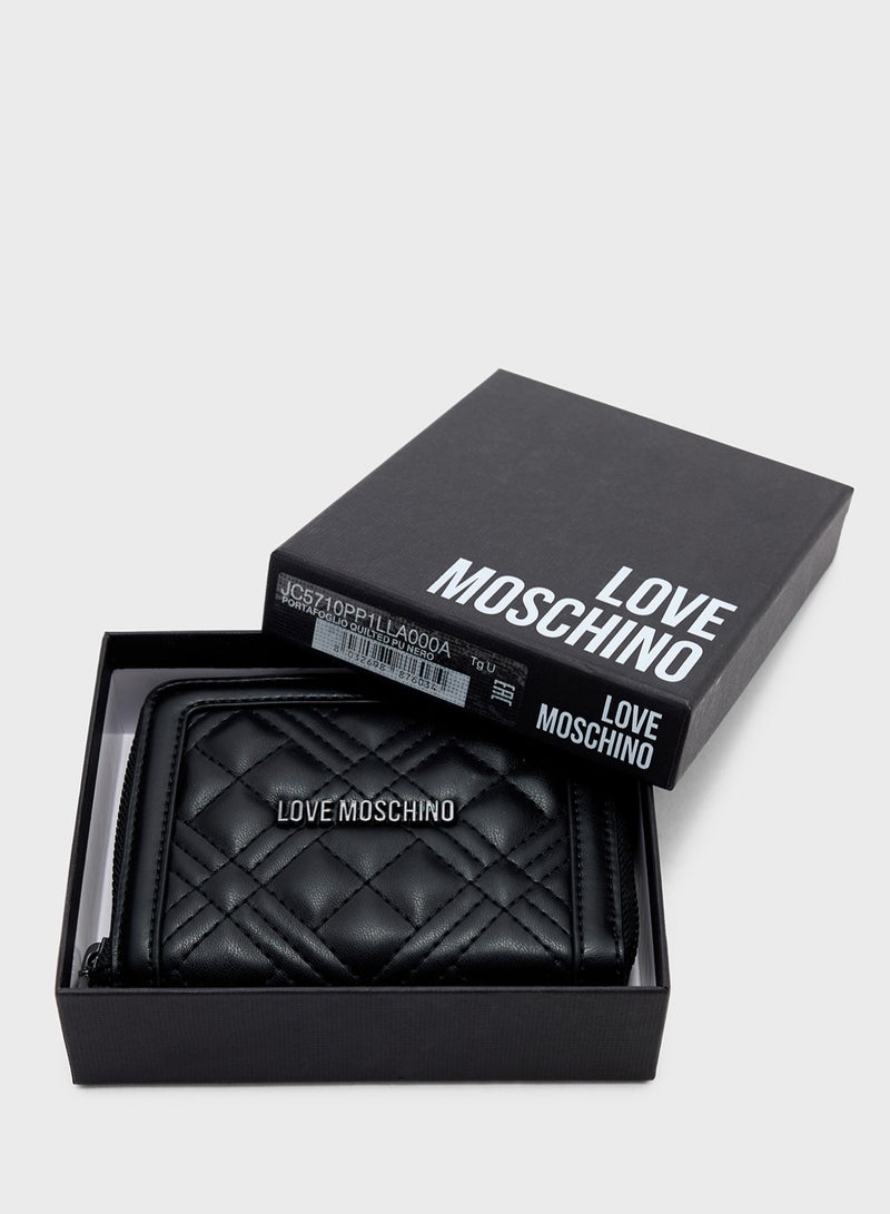 Logo Detailed Quilted Zip Over Wallet