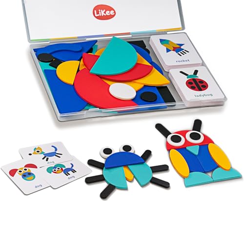 LiKee Open Ended Wooden Shape Puzzles (36 Blocks&60 Cards) for Toddlers 3+ Years Old, Montessori Development Toys Preschool Education Activity Travel Toy Board Games for Kids 4-8 Yrs - Image 1