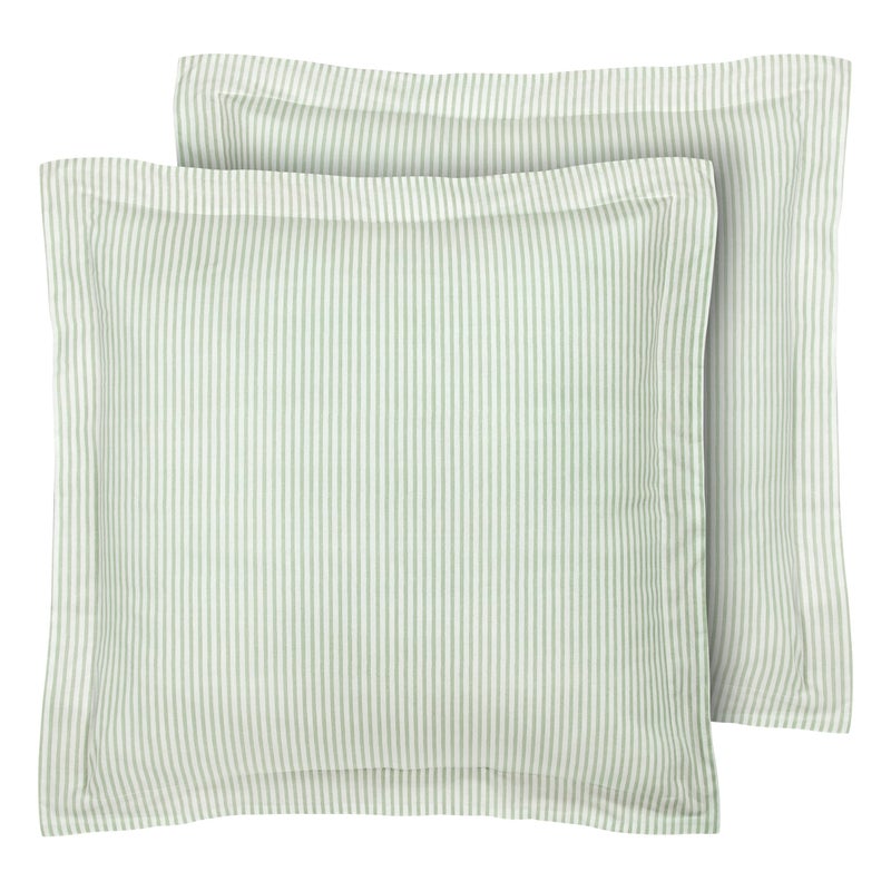 Laura Ashley - Euro Shams, 100% Smooth Cotton with Envelope Closure, Throw Pillow Cover for Bed or Couch, Oeko-Tex Certified, Set of 2 (Ticking Stripe Green, 26" x 26") - Image 1