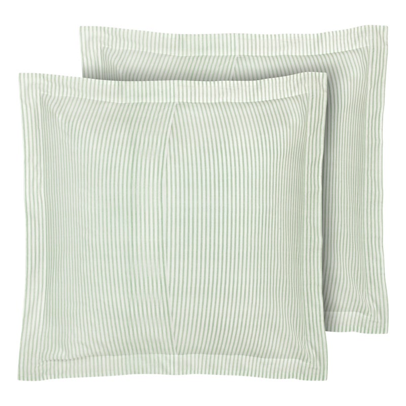Laura Ashley - Euro Shams, 100% Smooth Cotton with Envelope Closure, Throw Pillow Cover for Bed or Couch, Oeko-Tex Certified, Set of 2 (Ticking Stripe Green, 26" x 26") - Image 2