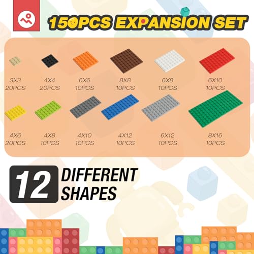 HUIZDQ 150 Pieces Classic Building Baseplate 12 Sizes Small Base Plates Compatible with All Major Brands Building Blocks 12 Colors - Image 5
