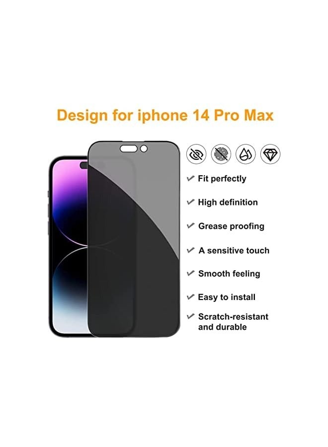 PROMASS 2+2 Pack Privacy Screen Protector with Camera Lens Protector Anti-Spy Tempered Glass Film 9H Hardness Upgrade Edge Protection Easy Installation Bubble Free Specially Designed (iPhone 14 Pro Max) - Image 2