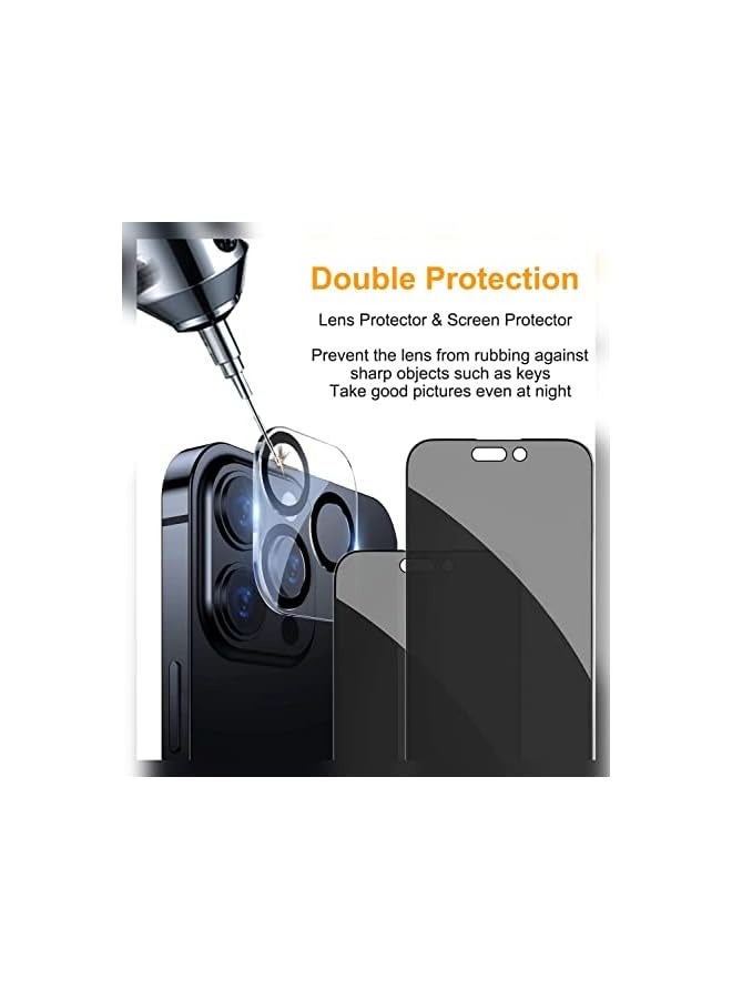 PROMASS 2+2 Pack Privacy Screen Protector with Camera Lens Protector Anti-Spy Tempered Glass Film 9H Hardness Upgrade Edge Protection Easy Installation Bubble Free Specially Designed (iPhone 14 Pro Max) - Image 3