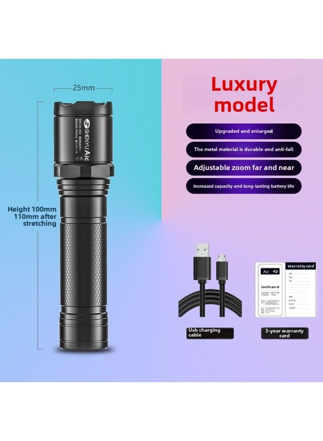 Strong Flashlight Flashlight Rechargeable Special Force Bright Long-range Outdoor Household Durable Mini Portable Small Electric Light-Product Specifications:Deluxe Metal Super Bright Long-shot Zoom  - Image 1