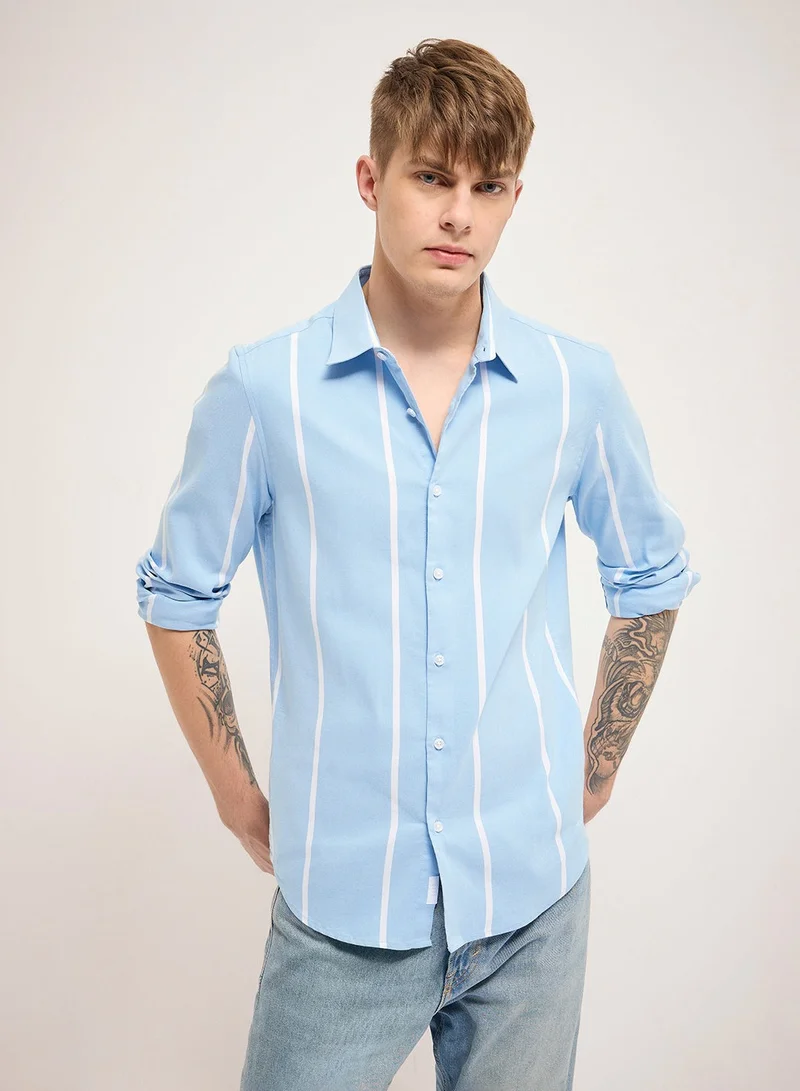 THE BEAR HOUSE Cotton Shirt for Men | Slim Fit, Long Sleeve, Casual or Formal Button-Down | Soft, Breathable Fabric for Work, Everyday, & All-Season Wear in Stylish