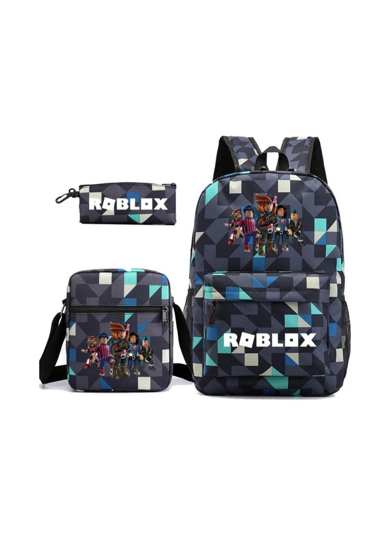 Generic 3Pcs Roblox Backpack Set,Large Capacity Book Bag Anime School Bags with Crossbody Bag and Pencil Pouch,Cartoon Backpack Laptop Bag Kawaii Backpacks for Student Boys Girls 