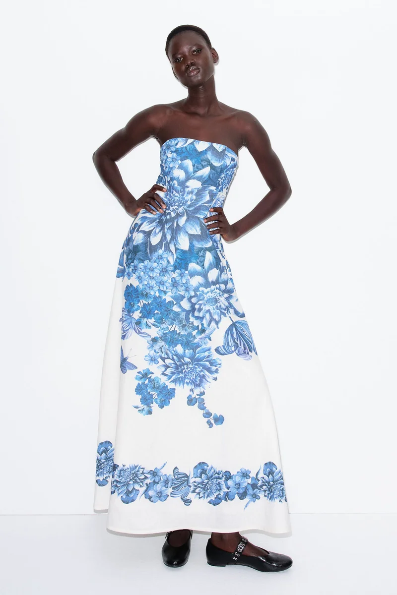 H&M Linen-blend bandeau dress