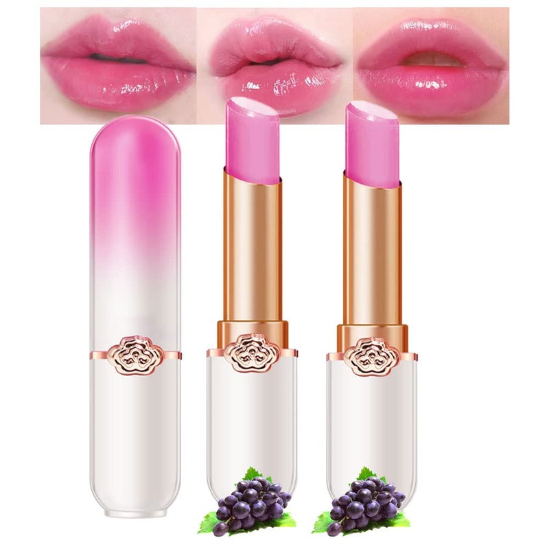 BINGBRUSH 2 Pcs Grape Color Changing Lipstick Queen,PH Mood Long Lasting Labiales Lip Gloss Lip Balm Tinted Magic Lip Stain Makeup Lipstick Set for Women - Image 1