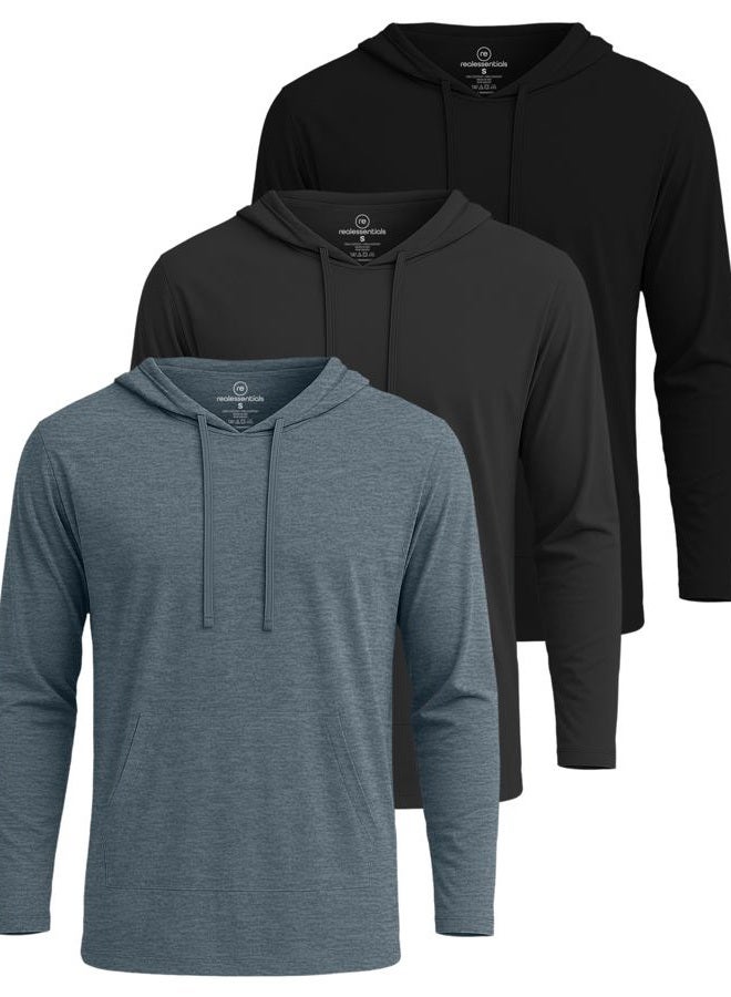 REALESSENTIALS 3 Pack: Men s Cotton Lightweight Hoodie Long Sleeve Hooded T Shirt Sweatshirt French Terry Casual Performance Active Athletic Workout Gym Quick Dry Fit Jersey Pullover UPF 50 Outdoor-Set 4,M - Image 1