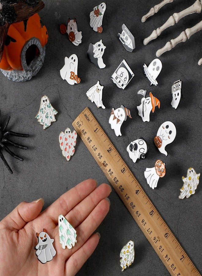 MTLEE 20 Pieces Halloween Enamel Pin Bulk Cute Ghost Lapel Pins Funny Ghost Brooches Badges Aesthetic Gift Cartoon Boo Pumpkin Enamel Pins Gift for Women Men Backpack Jacket Clothes Halloween Party - Image 3