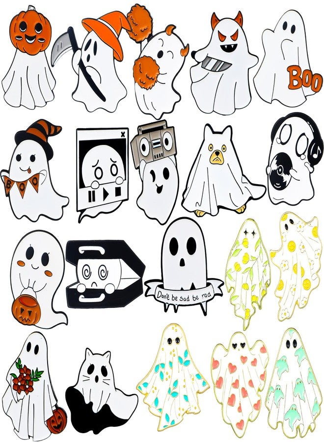 MTLEE 20 Pieces Halloween Enamel Pin Bulk Cute Ghost Lapel Pins Funny Ghost Brooches Badges Aesthetic Gift Cartoon Boo Pumpkin Enamel Pins Gift for Women Men Backpack Jacket Clothes Halloween Party - Image 1