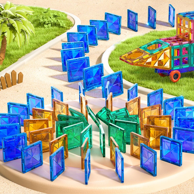 تيمي Temi Magnetic Tiles Building Build Build Magnets مجموعة التعلم والتعليم هدية لعبة عيد الميلاد للأعمار 3 4 5 6 7 8+ سنة أطفال الأطفال الأولاد والبنات (البلاط المغناطيسي-80 ٪) - Image 3