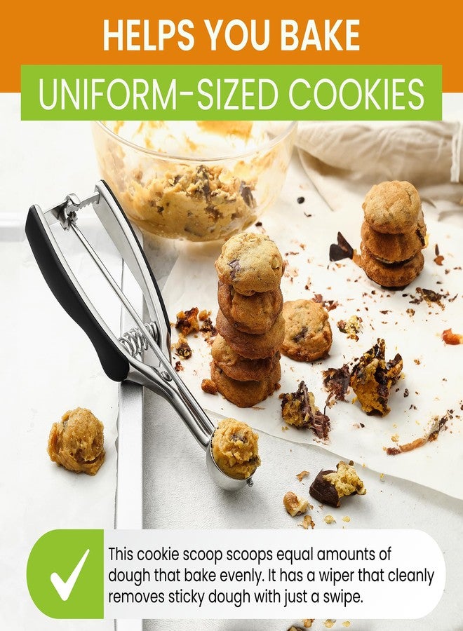 Spring Chef Extra Small Cookie Scoop, Stainless Steel Melon Baller, Baking Scooper, Spring Loaded Trigger for Cookie Dough, Ice Cream, Meatball, Cupcake - 0.6 tablespoon (tbsp) portion, #100, Black - Image 3