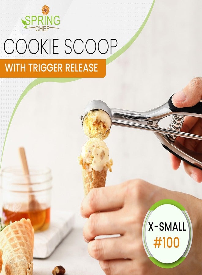 Spring Chef Extra Small Cookie Scoop, Stainless Steel Melon Baller, Baking Scooper, Spring Loaded Trigger for Cookie Dough, Ice Cream, Meatball, Cupcake - 0.6 tablespoon (tbsp) portion, #100, Black - Image 2
