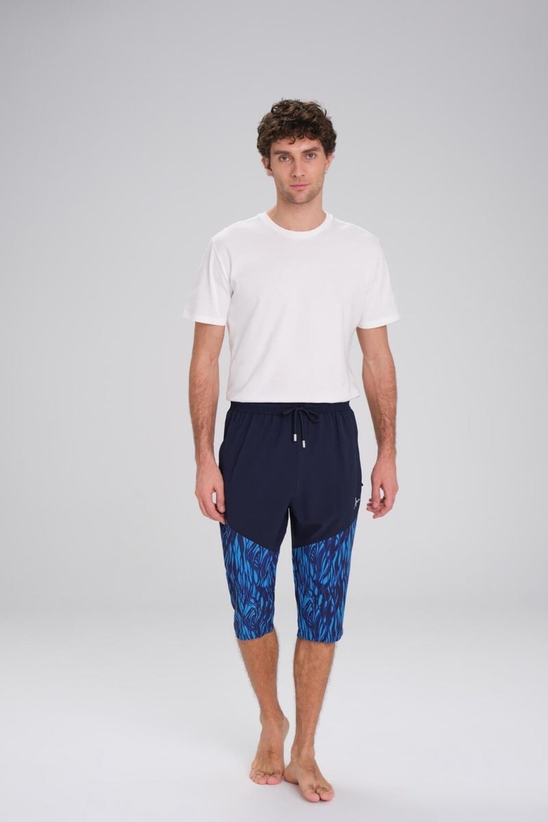 Haşema Navy Blue Long Men's Pool and Sea Shorts with Burkini Pattern 24-11  - Image 1