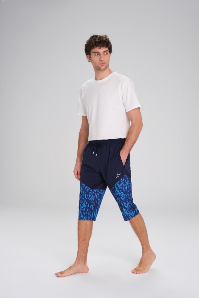 Haşema Navy Blue Long Men's Pool and Sea Shorts with Burkini Pattern 24-11  - Image 3