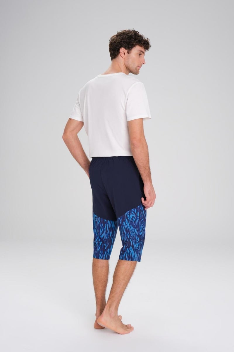 Haşema Navy Blue Long Men's Pool and Sea Shorts with Burkini Pattern 24-11  - Image 2