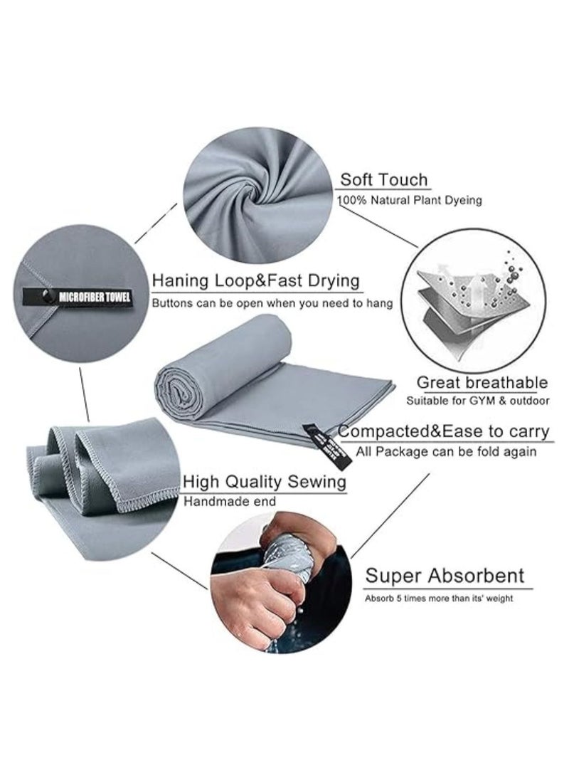 SKY-TOUCH Compact Microfiber Camping Towel Set - Quick Dry, Super Absorbent Beach, Gym, Yoga & Travel Towels with Carry Bag (76x152CM & 40x80CM, Grey)  - Image 2