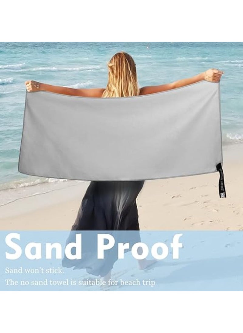 SKY-TOUCH Compact Microfiber Camping Towel Set - Quick Dry, Super Absorbent Beach, Gym, Yoga & Travel Towels with Carry Bag (76x152CM & 40x80CM, Grey)  - Image 4