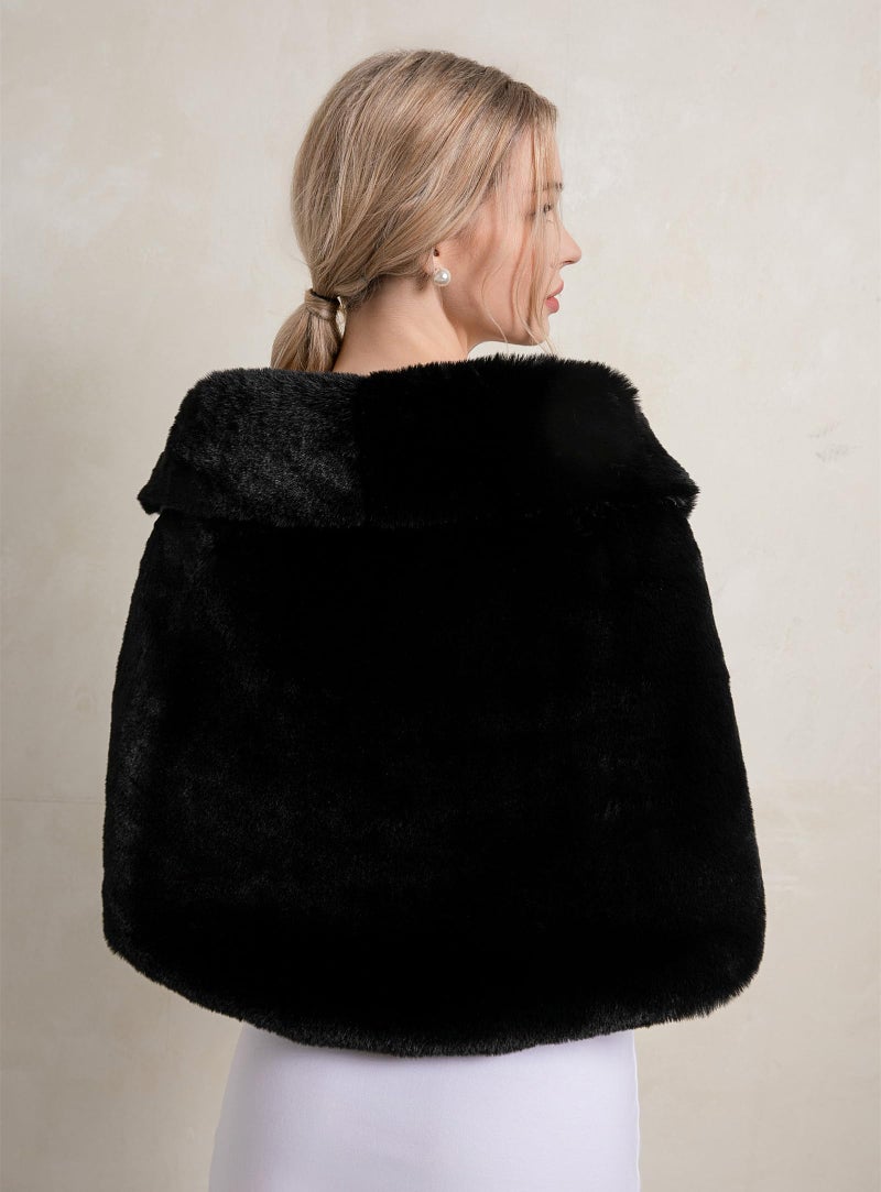 Fashowlife Faux Fur Shawls and Wraps For Women Stole Bridal Bridesmaids Warm Womens Cloak Cape Coat For Wedding Party (Black Shawl) - Image 5