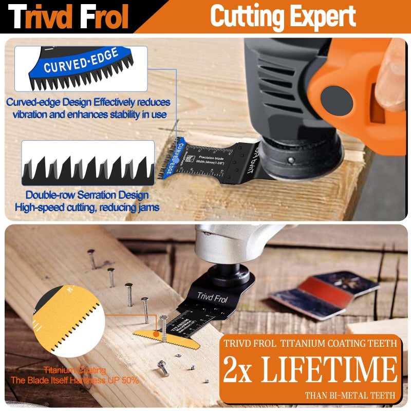 Trivd Frol 121 Pack Oscillating Saw Blades, Titanium Oscillating Tool Blades with Sandpaper, Multitool Blades for Wood Metal Plastics Cutting, Multi Tool Blades Kits Fit Bosch Dewalt Ryobi Milwaukee - Image 4