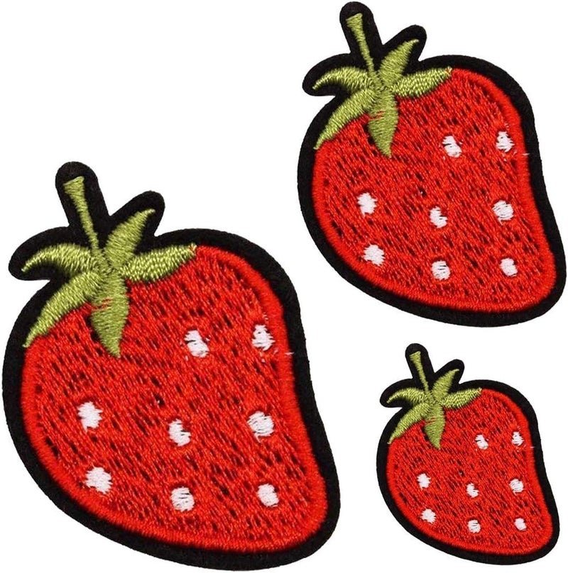 U-Sky Sew or Iron on Embroidered Patches | Realistic Strawberry Design with Seeds | Fun Family Parent-Child Textile Art​ Decals | for Foodie-Lover | 2.99"x2.16"+2.24"x1.57"+1.49"x0.98" | 3PCs Pack - Image 1