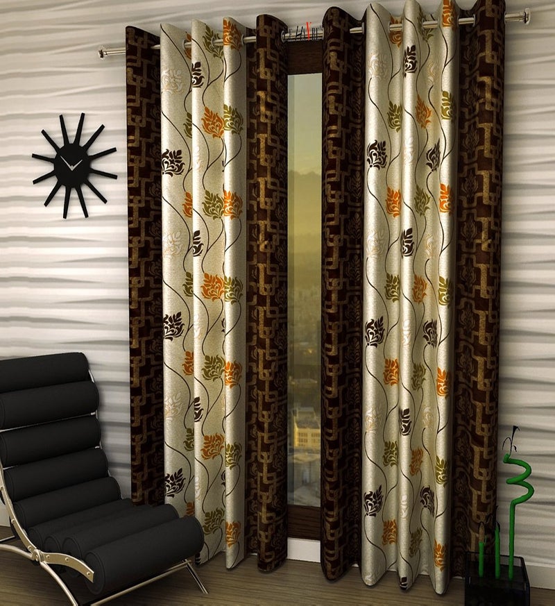 Milan Art Deco Trop Colour Polysilk Curtain Set of 2pc Door 4ft x 7ft Brown - Image 2