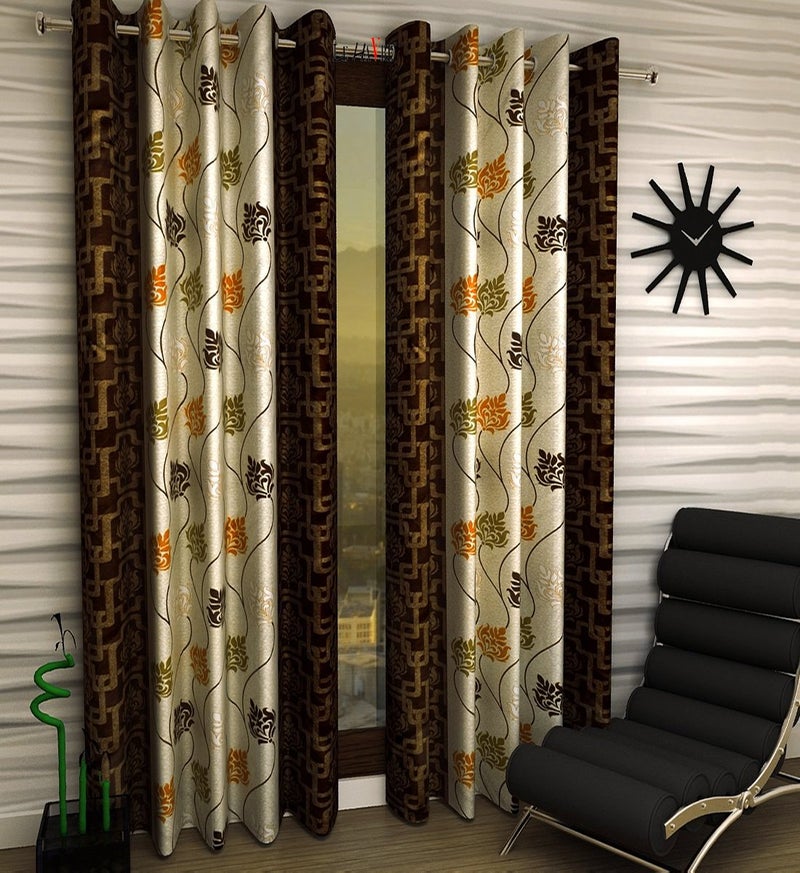 Milan Art Deco Trop Colour Polysilk Curtain Set of 2pc Door 4ft x 7ft Brown - Image 1