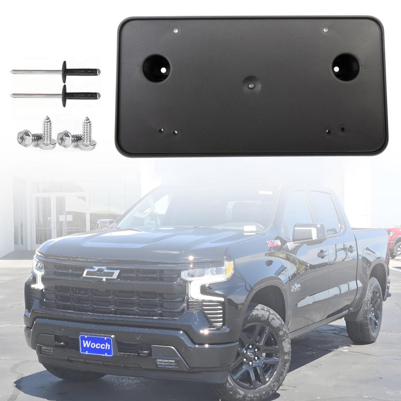 Wocch Front License Plate Frame for 2022 2023 2024 2025 2026 Chevy Silverado 1500 Front Bumper License Plate Holder Mounting Bracket Cover Replace# 86772168 Partslink# GM1068250 - Image 1