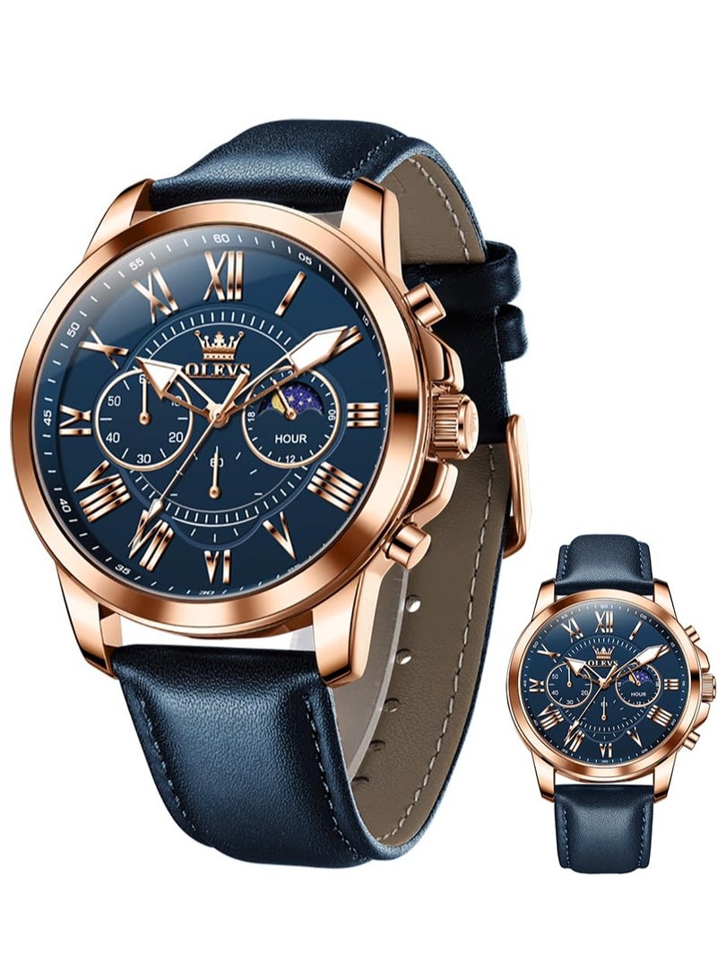 OLEVS Men's Leather Strap Analog Quartz Watch Fashion Large Dial Date Waterproof Formal Luxury Luminous Watch 3632 - Image 1