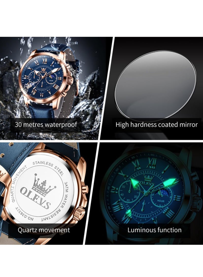 OLEVS Men's Leather Strap Analog Quartz Watch Fashion Large Dial Date Waterproof Formal Luxury Luminous Watch 3632 - Image 3