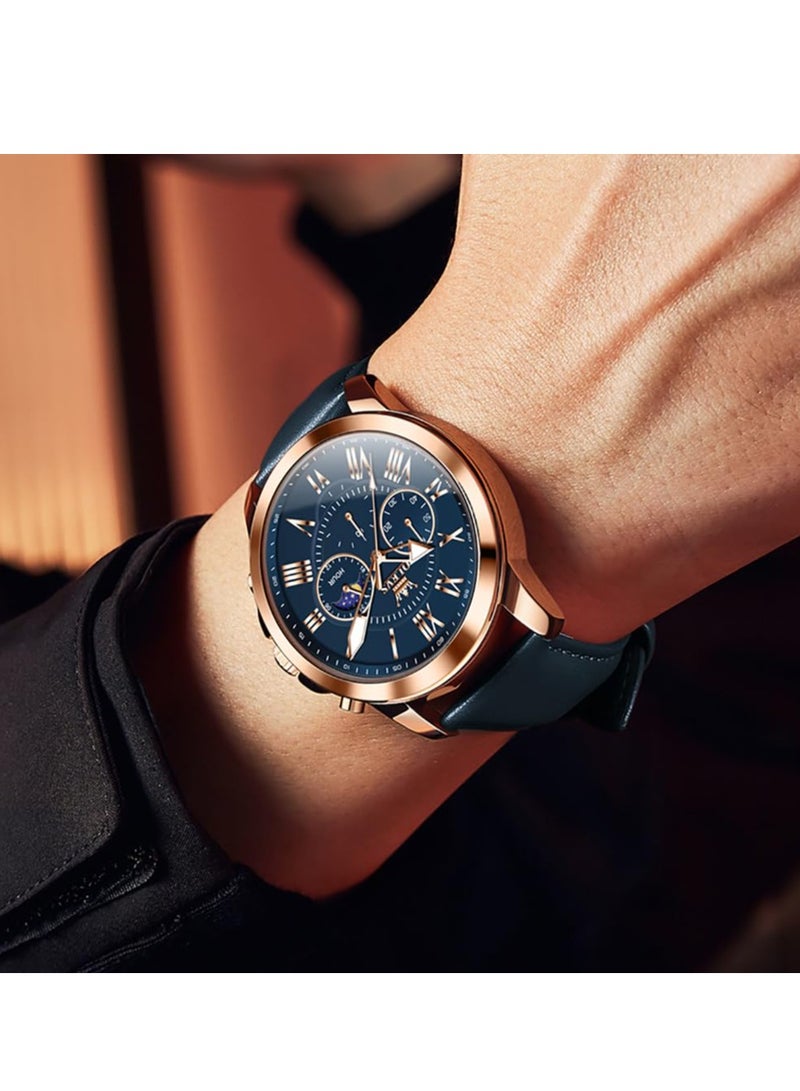 OLEVS Men's Leather Strap Analog Quartz Watch Fashion Large Dial Date Waterproof Formal Luxury Luminous Watch 3632 - Image 2