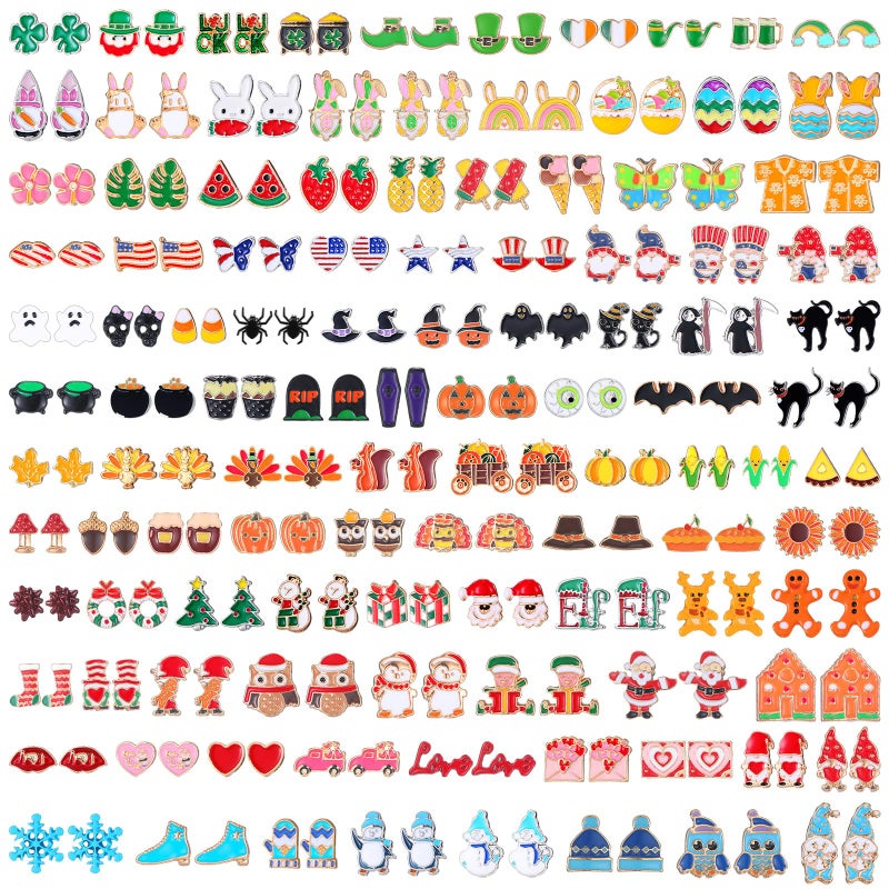 Ferreve 108 Pairs Holiday Earrings for Women Holiday Earrings Gifts Variety Pack Easter Summer 4th of July Party Favor(Ear Stud Style) - Image 1