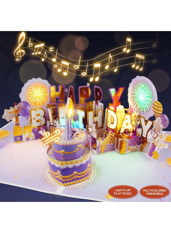 XTF2015 Firework Birthday Cards，Musical & Led Lights 3D Pop Up Birthday Card With Blowable Birthday Cake, Comes With Digital Diy, Sticky Note And Envelope, For Lover, Family And Friend - Image 1