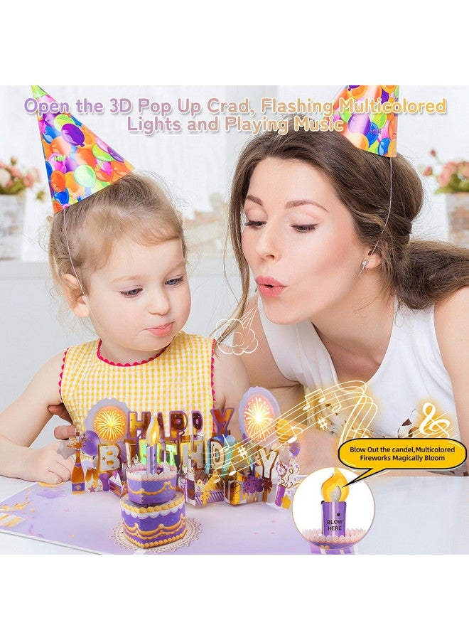 XTF2015 Firework Birthday Cards，Musical & Led Lights 3D Pop Up Birthday Card With Blowable Birthday Cake, Comes With Digital Diy, Sticky Note And Envelope, For Lover, Family And Friend - Image 3
