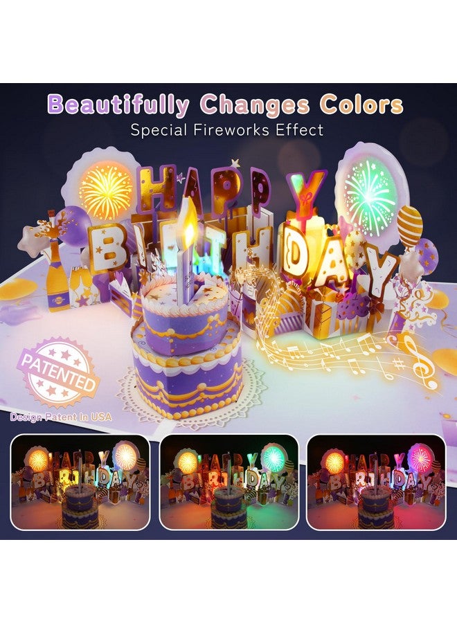 XTF2015 Firework Birthday Cards，Musical & Led Lights 3D Pop Up Birthday Card With Blowable Birthday Cake, Comes With Digital Diy, Sticky Note And Envelope, For Lover, Family And Friend - Image 2