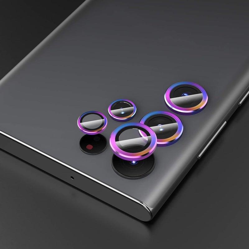 Simpeak 2 Pack Individual Camera Lens Protector Compatible with Samsung Galaxy S22 Ultra 5G 2022 9H Tempered Glass Camera Cover Metal Ring for S22 Ultra Installation Tray BlackColorful - Image 5