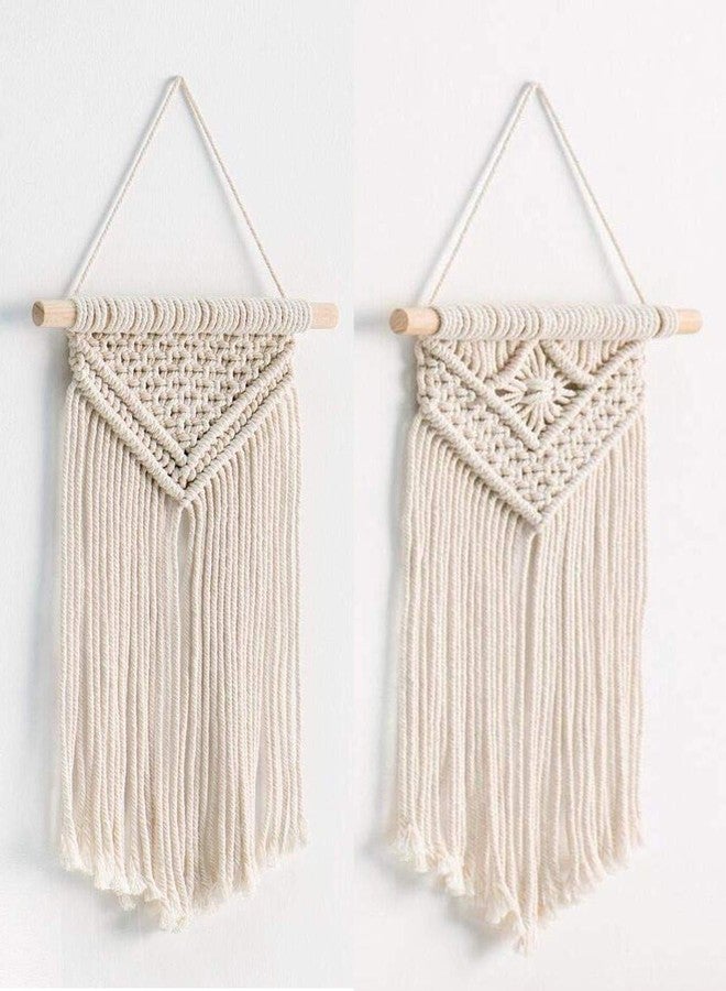 COTTONCUBE Macrame Wall Hanging Woven Tapestry Boho Wall Decor, Beautiful Geometric Wall Art for Living Room Home Off-White, 8x14 Inches (Combo 2_3) - Image 1