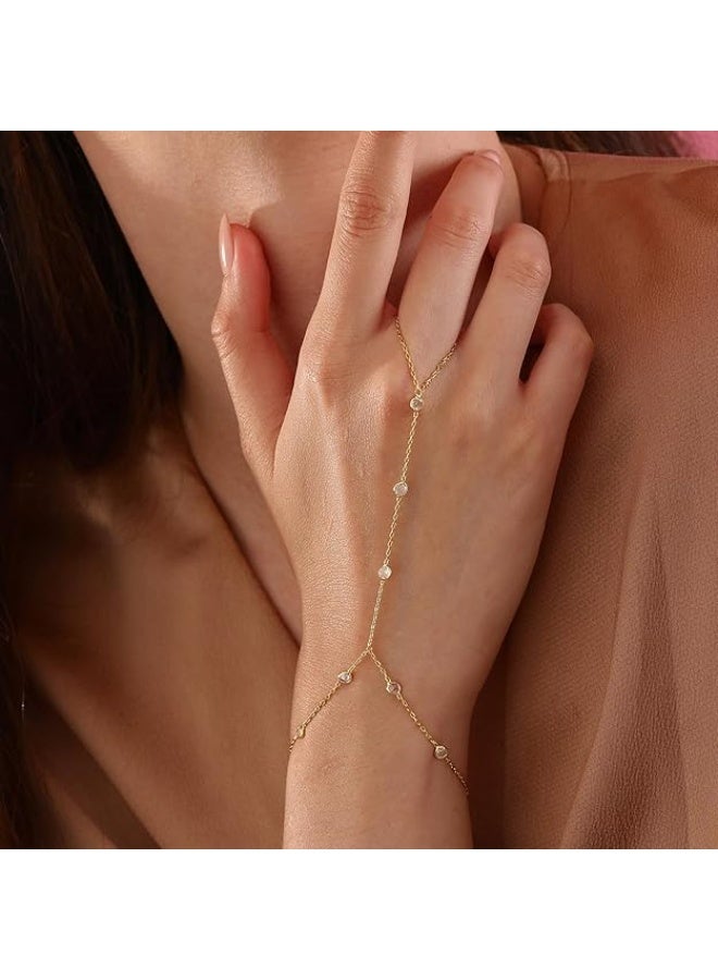 يوكانبي سوار يد نسائي أنيق بسلسلة وخاتم مدمج – تصميم هندسي بسيط بكريستالات تقليد الزركون - Image 5