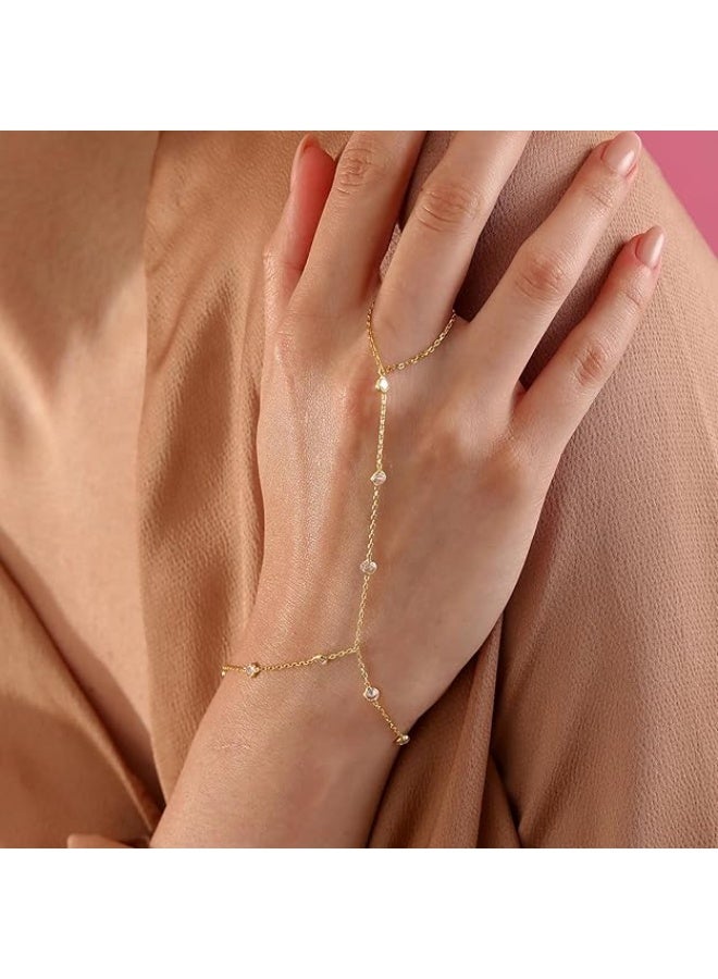 يوكانبي سوار يد نسائي أنيق بسلسلة وخاتم مدمج – تصميم هندسي بسيط بكريستالات تقليد الزركون - Image 4