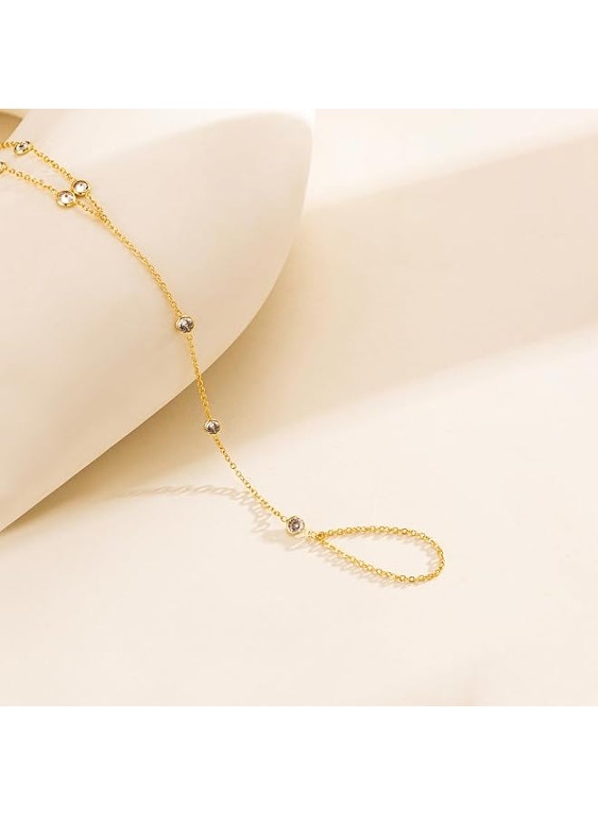 يوكانبي سوار يد نسائي أنيق بسلسلة وخاتم مدمج – تصميم هندسي بسيط بكريستالات تقليد الزركون - Image 3